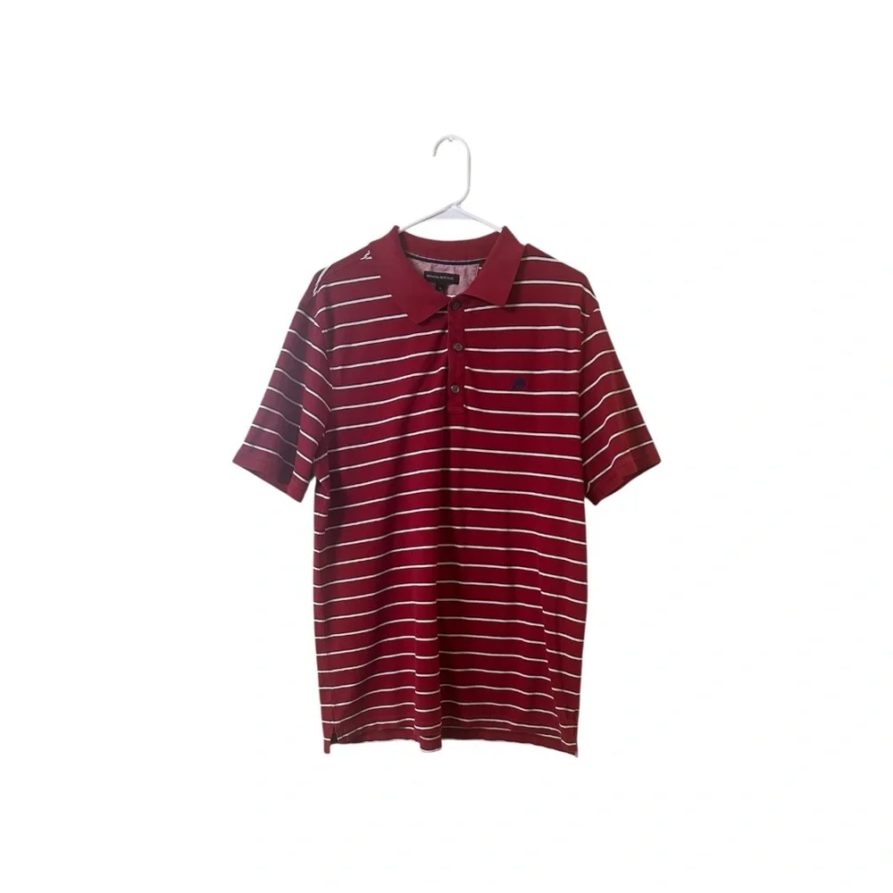 Banana Republic Men's Red and White Striped Polo Shirt